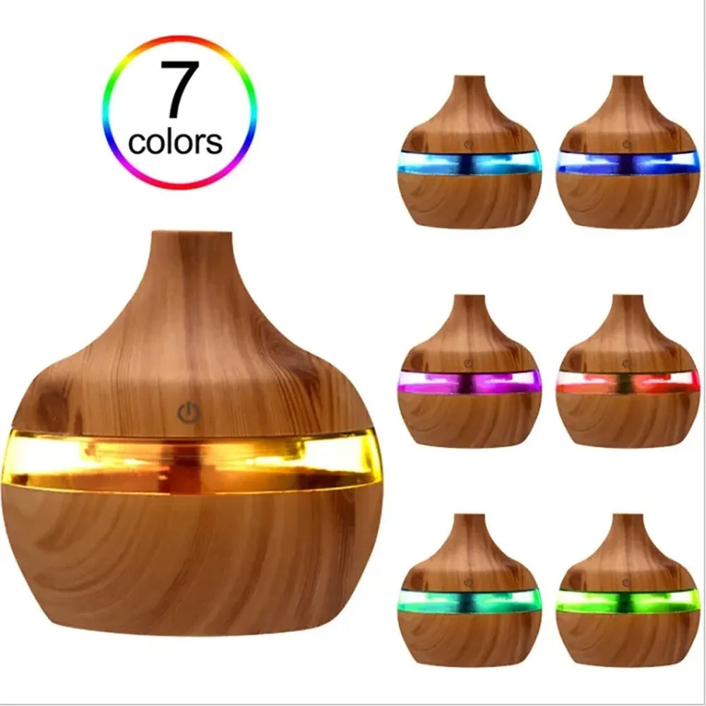 300ml High Quality Aromatherapy Essential Oil Diffuser Wood Grain Remote Control Ultrasonic Air Humidifier with 7 Colors Light