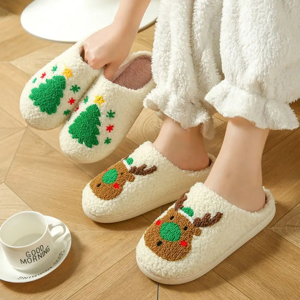 Casual Cute Christmas Slippers Soft Warm Warm Plush Slides Lovely Non-Slip Winter Home Shoes Bedroom