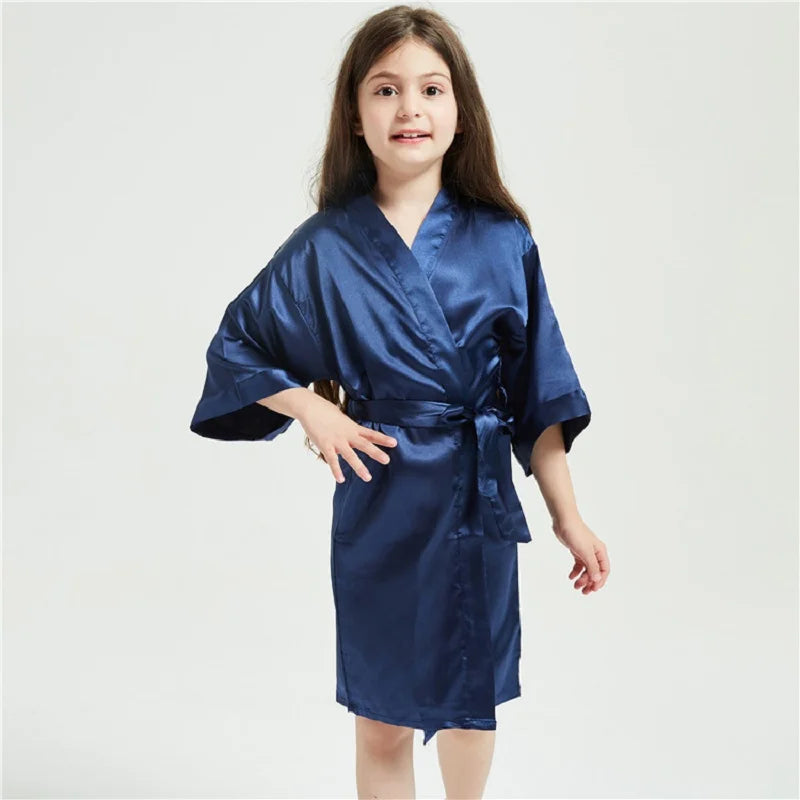 Baby Kids Silk Satin Robe Spring Summer Pajamas Short Bathrobe For Boys Girls Home Clothes Children Wedding Kimono Party Gifts