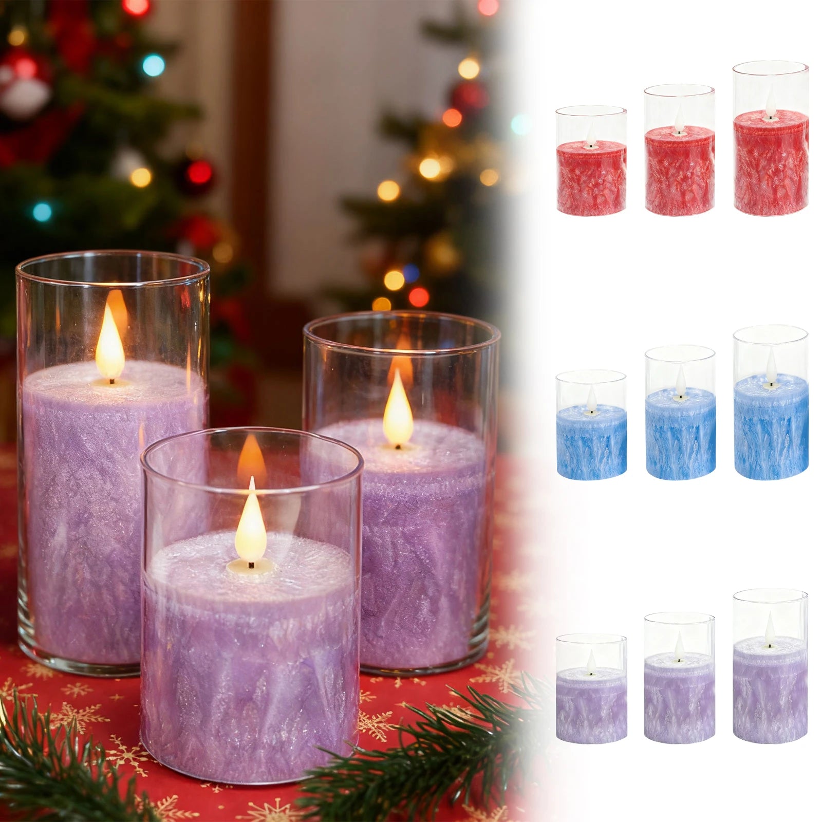 Colorful LED Flameless Candles with Remote Timer Realistic Flickering Flame Light for Christmas Wedding Holiday Scene Decor Prop