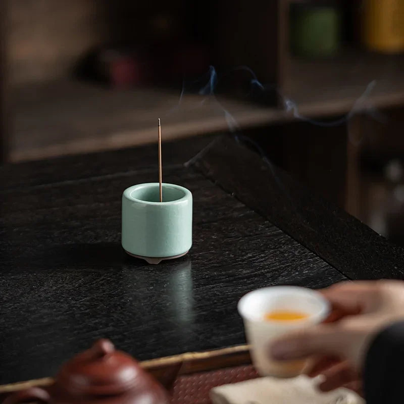 Ceramic Incense Burner Retro Handmade Crackle Incense Holder Tripodia Mist Smoking Steamers Decor Censer For Indoor Household