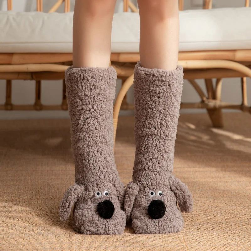 Women Non Slip Indoor Slipper Socks Fleece Lined Thick Warm Sleep Coral Velvet Home Floor Socks
