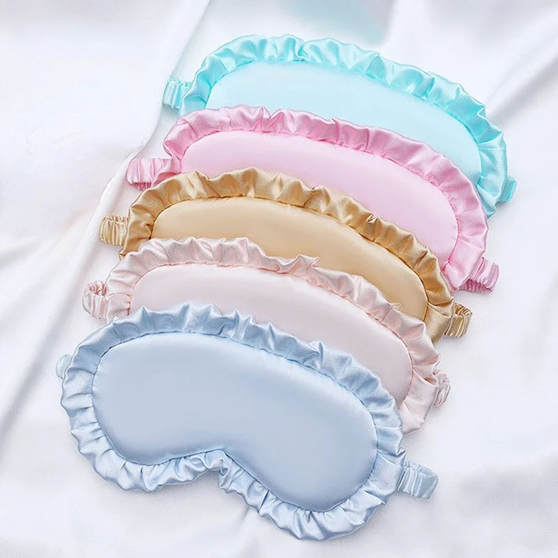 1pc Silk Ruffle Sleep Eye Mask Soft Sleeping Eye Covers Multicolor Night Dream Blackout Eye Patches for People To Sleep Better