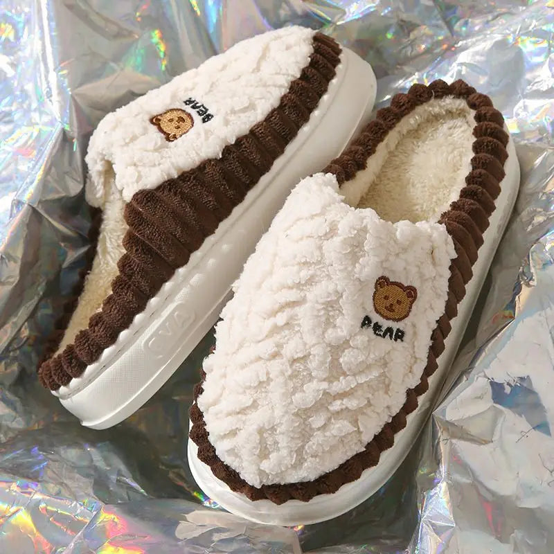 Winter Non Slip Thick Sole Furry Slippers for Couples Warmth Thermal Indoor Home Footwear Cozy Cotton Winter Shoes