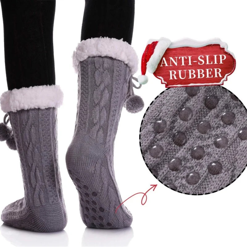 New home floor socks, winter plush thickened warm slipper socks, non-slip sleep socks with rubber dots on the sole