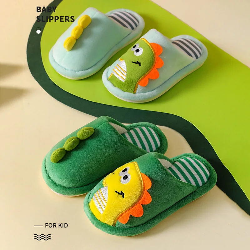 Dino Slide on Slippers for Kids – Unisex Cartoon House Shoes