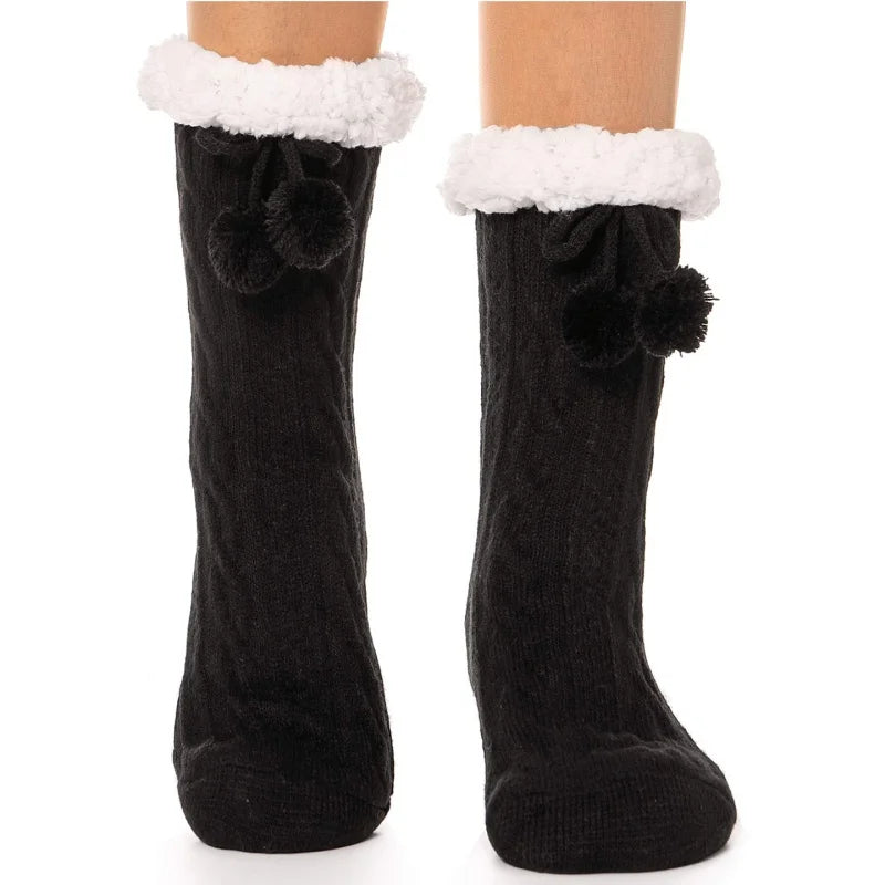 New home floor socks, winter plush thickened warm slipper socks, non-slip sleep socks with rubber dots on the sole