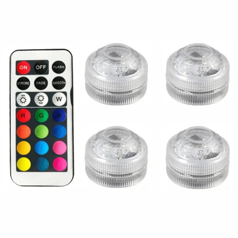 10 LEDs Submersible Light with Remote Control Battery Powered Underwater Night Lamp for Pool Vase Bowl Wedding Party Decoration