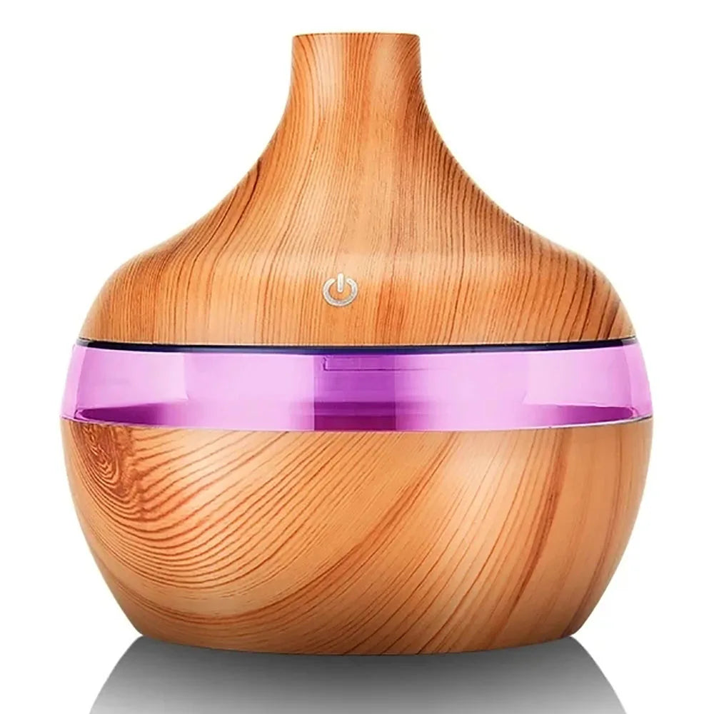 300ml High Quality Aromatherapy Essential Oil Diffuser Wood Grain Remote Control Ultrasonic Air Humidifier with 7 Colors Light