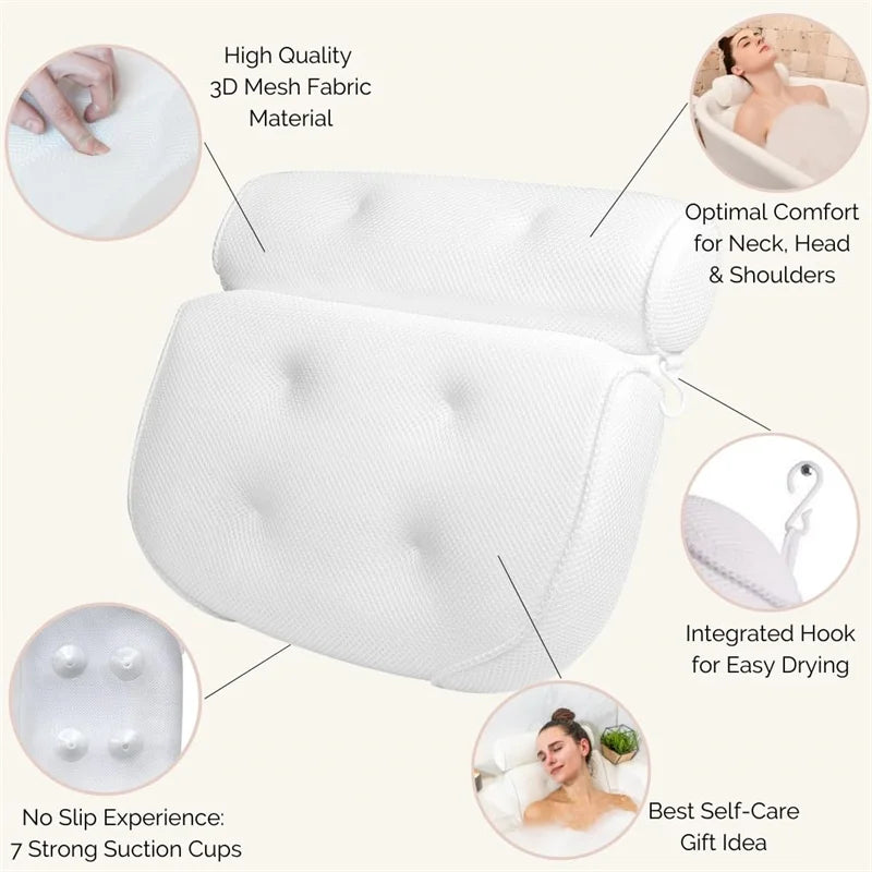 Bath Pillow for Bathtub Support Neck,Head and Back with Non-Slip Suction Cups air mesh Bathtub Pillow