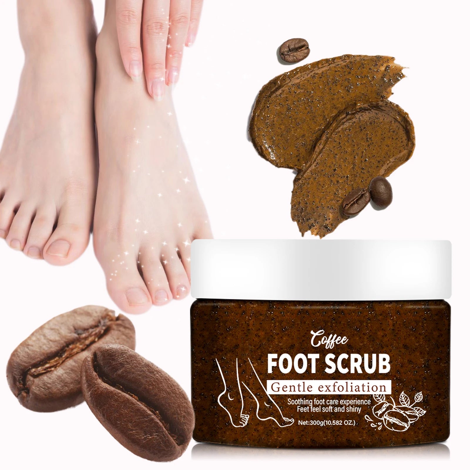 300g Coffee Foot Scrub - Gentle Exfoliating & Moisturizing, Softens Cuticles, Removes Dead Skin, Leaves Feet Soft & Glowing