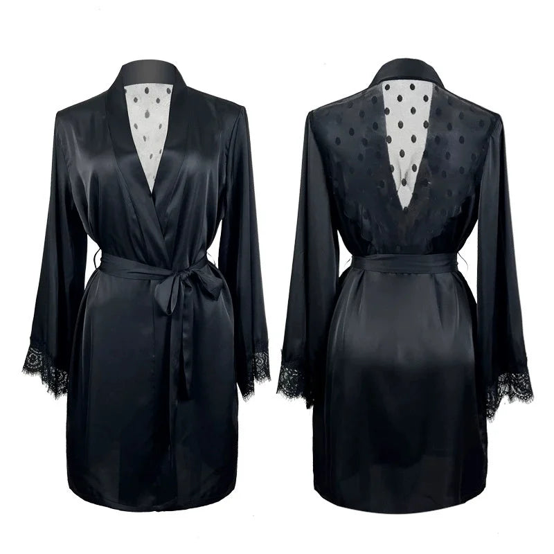 Women'S Robe Lace Gown Sexy Wedding Bathrobe Underwear Wear Ladies Mesh Nightwear Home Dress Loungewear
