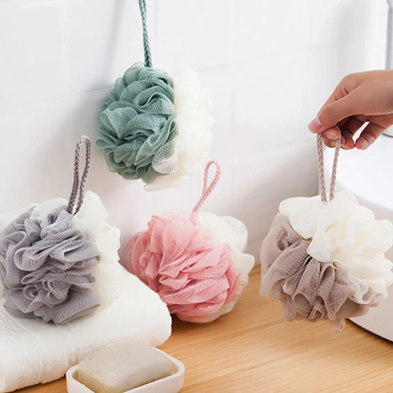 Large Bi-Colour Shower Balls Colourful PE Soft Frosted Bubble Bath Flower Flower Soft Scrubbing Bubble Net Two Color Bath Flower