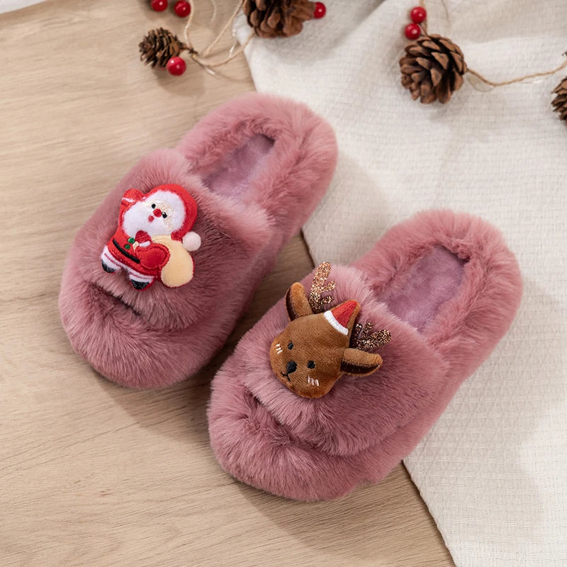 Kids Plush Slippers Sweet Christmas Gift Children Warm Shoes Korean Style 2025 Winter New Girls Fashion Casual Slipper Soft Sole