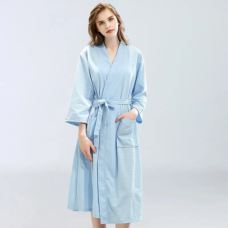 Spring and Summer Waffle Bathrobe Men and Women Sauna Clothing Sweatshirt Robe Men's Water-Absorbent Quick-Drying Homewear