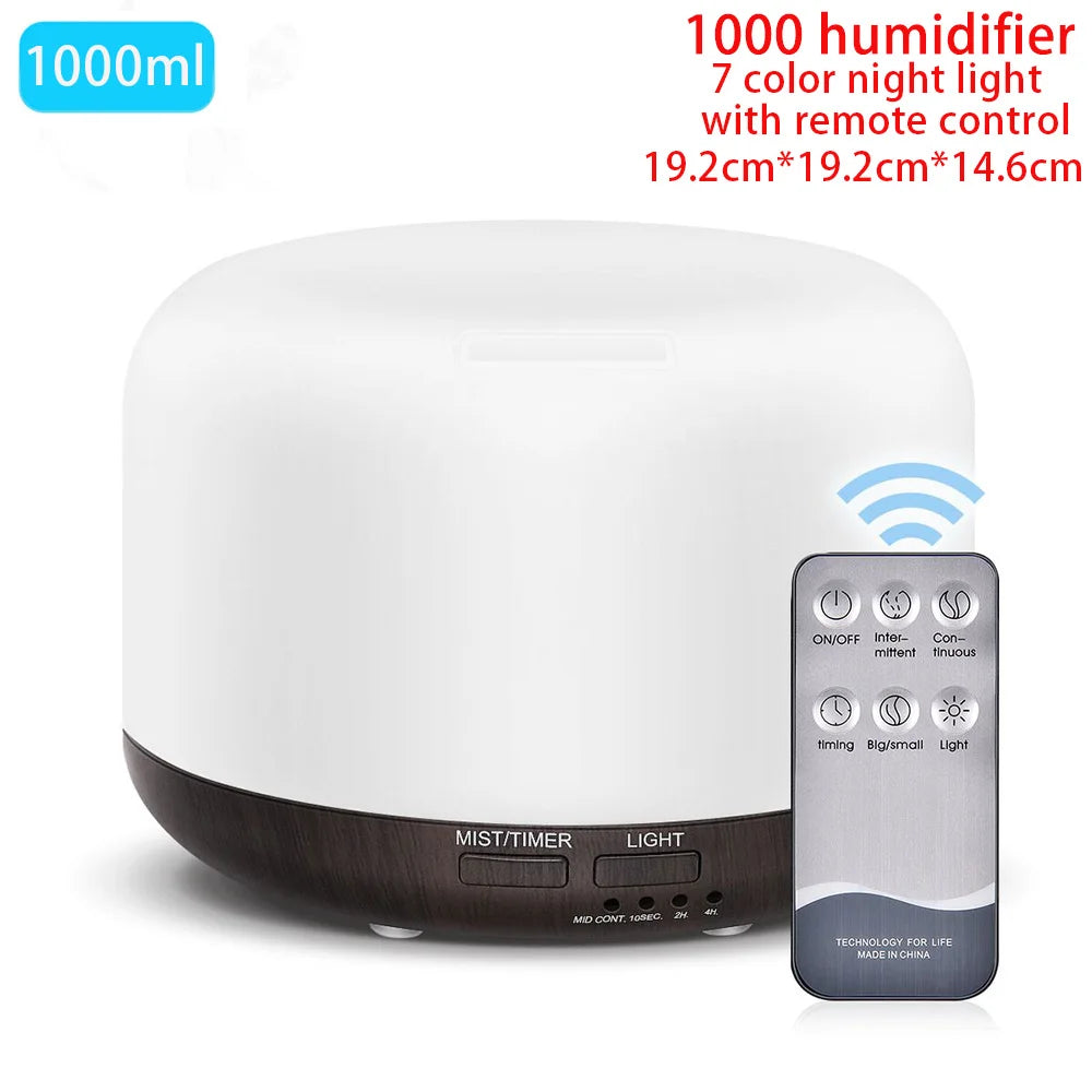 Aroma Diffuser Essential Oil Diffusor Air Humidifier Ultrasonic Remote Control 7 Color LED Lamp Mist Maker For Home 300ml 500ml