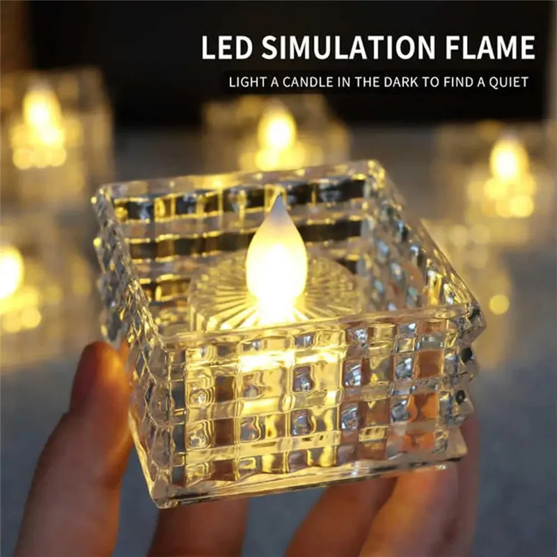 RALCA-Candle Lights 6Pcs Cube Led Tea Lights Candles Electric Flameless Candles Fake Home Decorations For Wedding Halloween