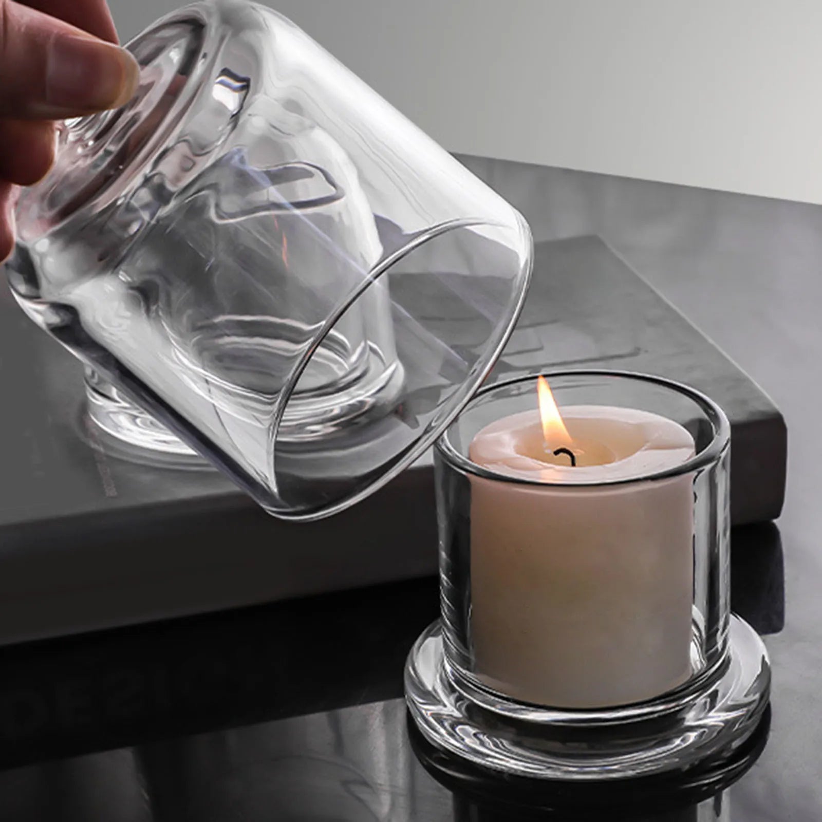 Glass Candle Holder with Dome Tealight Holder Clear Cake Stand for Bathroom Table Centerpiece Holiday Bedroom Decoration