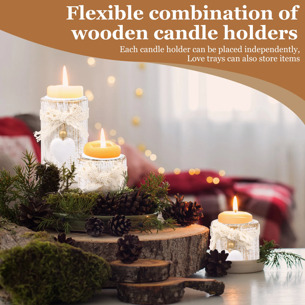 Tealight Candle Holders with Tray Handmade Wooden Candle Holder Romantic Wedding Dining Table Centerpiece Farmhouse Decor Gift