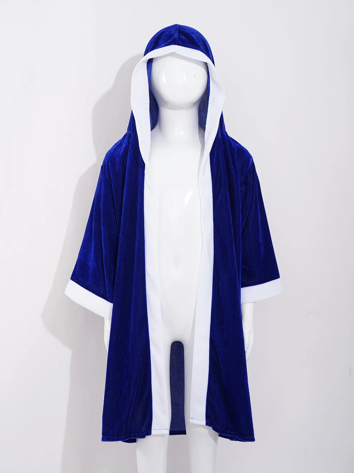 Kid Boys Boxing Robe Thai Kickboxing Boxer Costume Long Sleeve Contrast Trim Open Front Hoodie Cloak for Halloween Cosplay Party