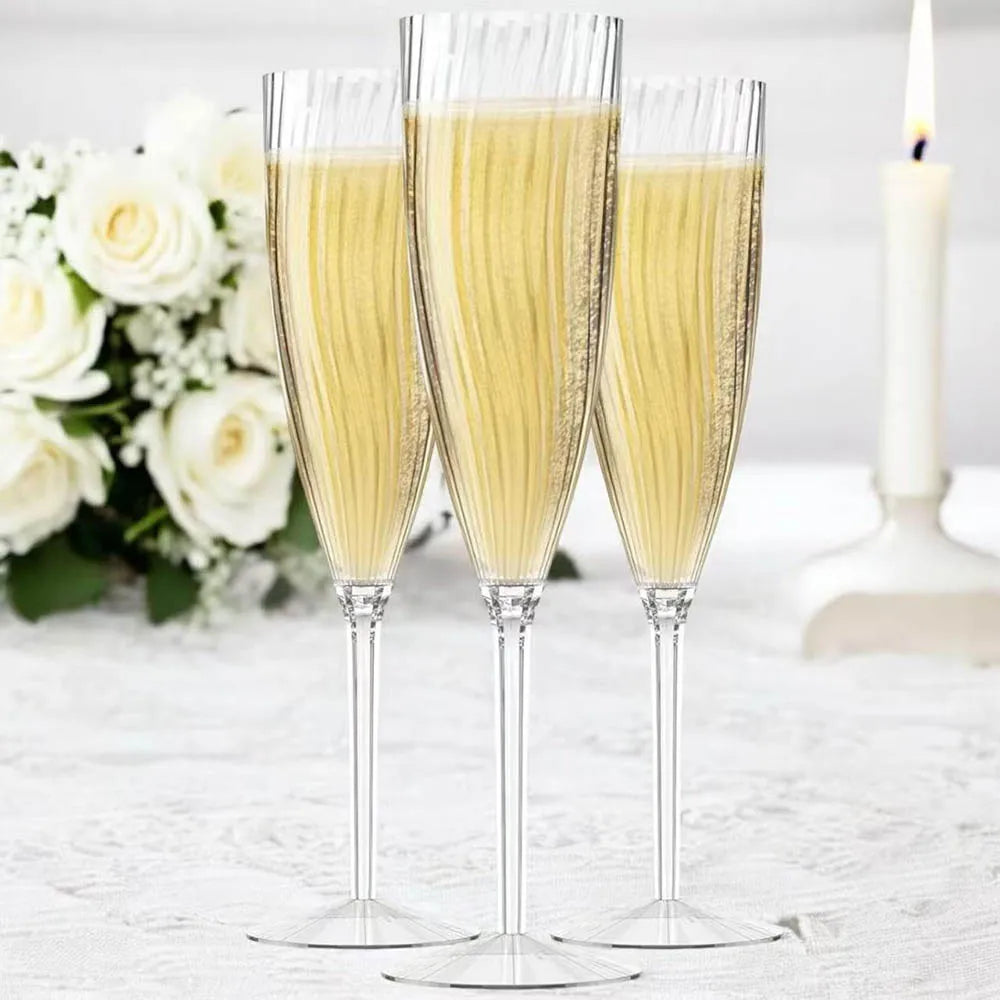 6Oz Clear Hard Disposable Plastic Champagne Glasses /Flute Ideal for Home Daily Life Party Wedding Toasting Drinking Reusable