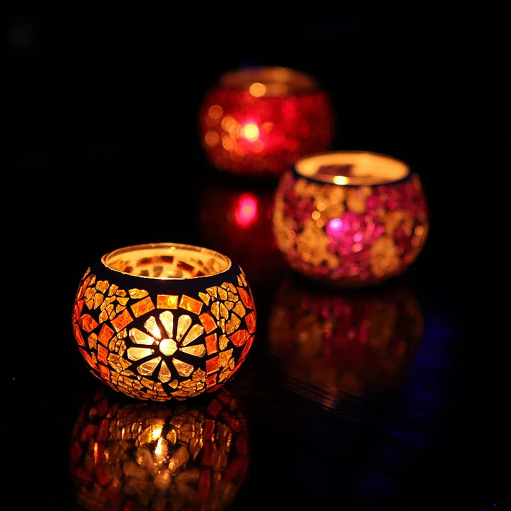 1 Piece Moroccan Style Candle Holder Glass Handmade Patch Romantic Candlelight Dinner Bar Home Restaurant Decoration Ornaments