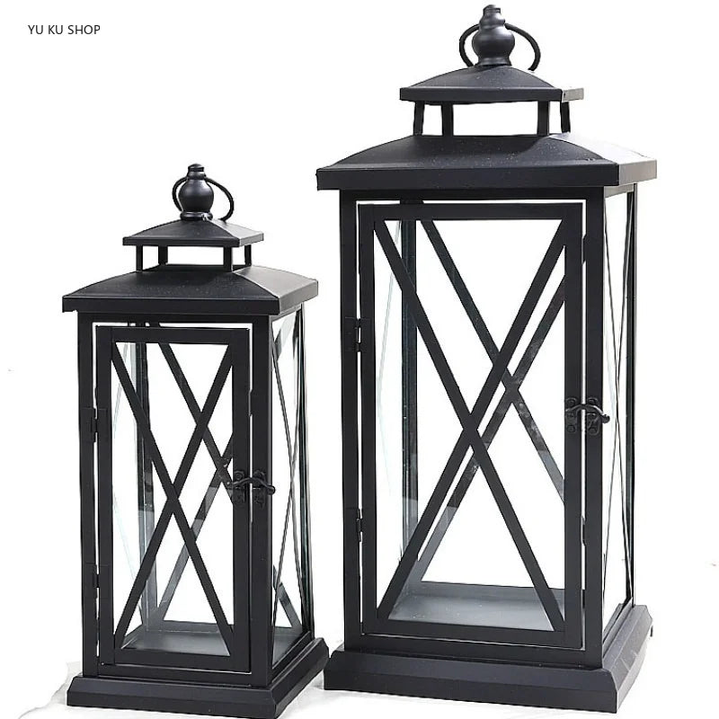 Windproof Lantern Glass Candle Holders Metal Large Black Wedding Modern Design Moroccan Candlestick Decoracion Hogar Home Decor