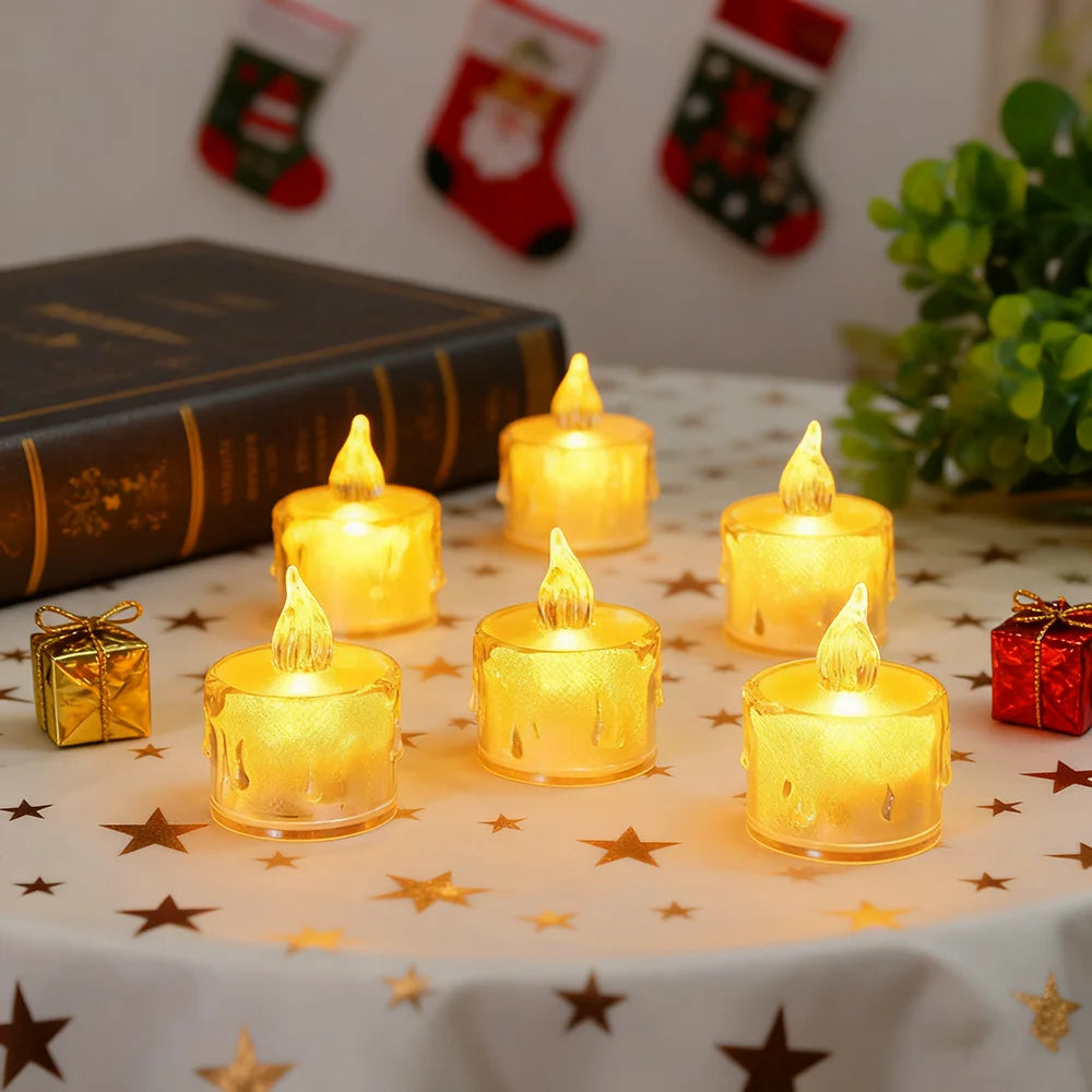 12Pcs LED Flameless Candle Lamp Simulation Acrylic Tea Lights Battery Operated Tears Candle Light for Party Home Decor