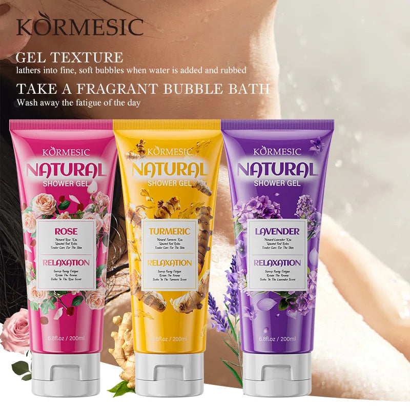 200ml KORMESIC Soothing Turmeric Body Wash Shower Rose Bath Gel Lotion Skin Beautifying Whitening Delicate Care Cream