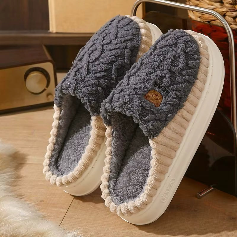 Cozy Cable Knit Slip-On Adult Slippers – Men’s Plush House Shoes