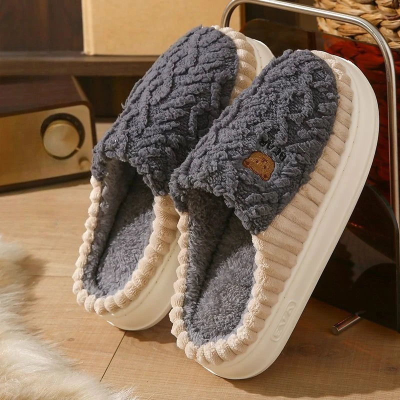 Cozy Cable Knit Slip-On Adult Slippers – Men’s Plush House Shoes