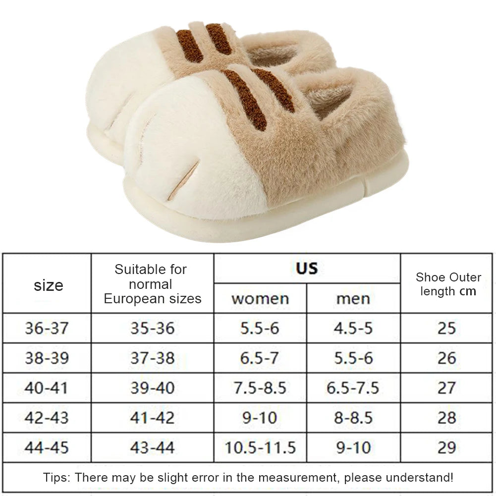 Warm Slip-on House Shoes 3D Cat Paw Plush Slippers Furry Paw Couple Slippers Anti Slip Flat Thermal Slippers for Indoor Bedroom