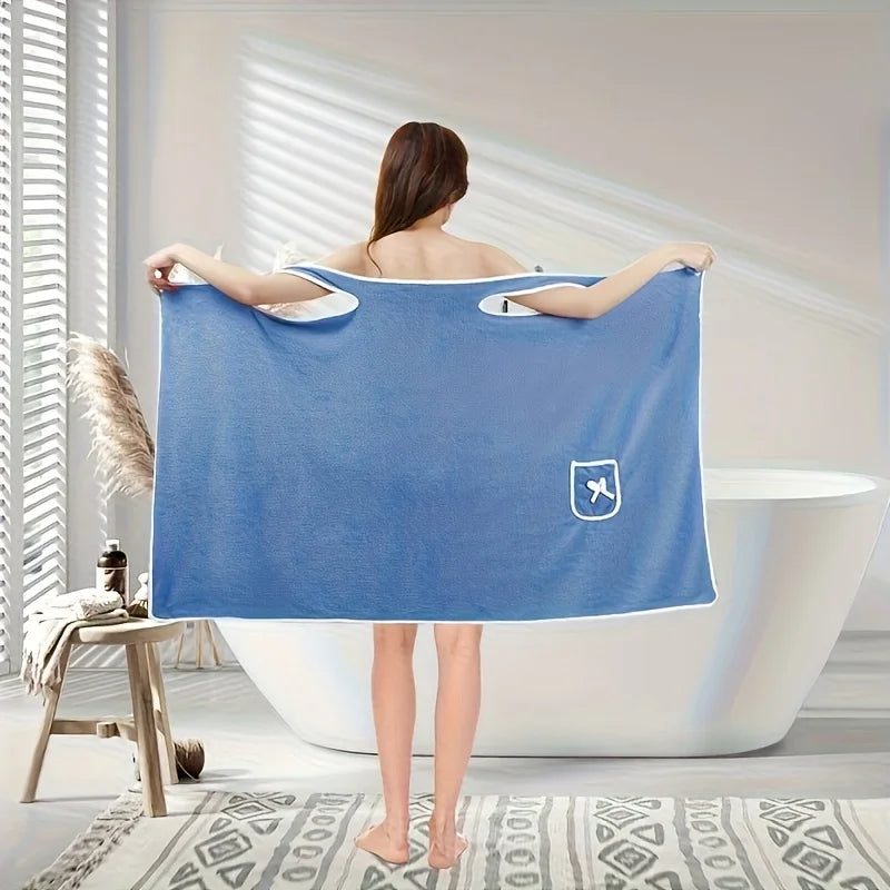1 Piece Oversized Wearable Bath Towel - Super Soft Bath Towel Skirt with Pockets, Quick Drying and Absorbent, Bow Trim, Women's