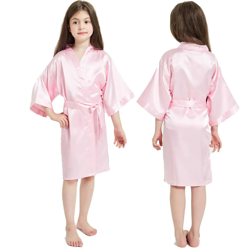 White Satin Silk Spa Bath Robes for Little Girls Kids Baby 2 to 3 4 5 6 7 8 9 10 11 12 13 14 Years Red Blue Children Robe Sleep