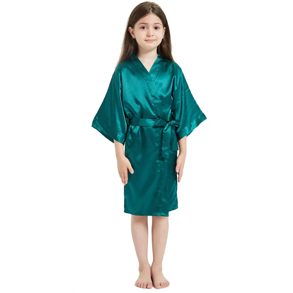 White Satin Silk Spa Bath Robes for Little Girls Kids Baby 2 to 3 4 5 6 7 8 9 10 11 12 13 14 Years Red Blue Children Robe Sleep
