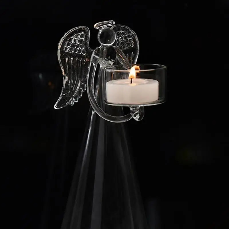 Clear Glass Candle Holder Creative Angel Candlestick Holder Tea Light Stand For Wedding Party Christmas Dining Table Decoration