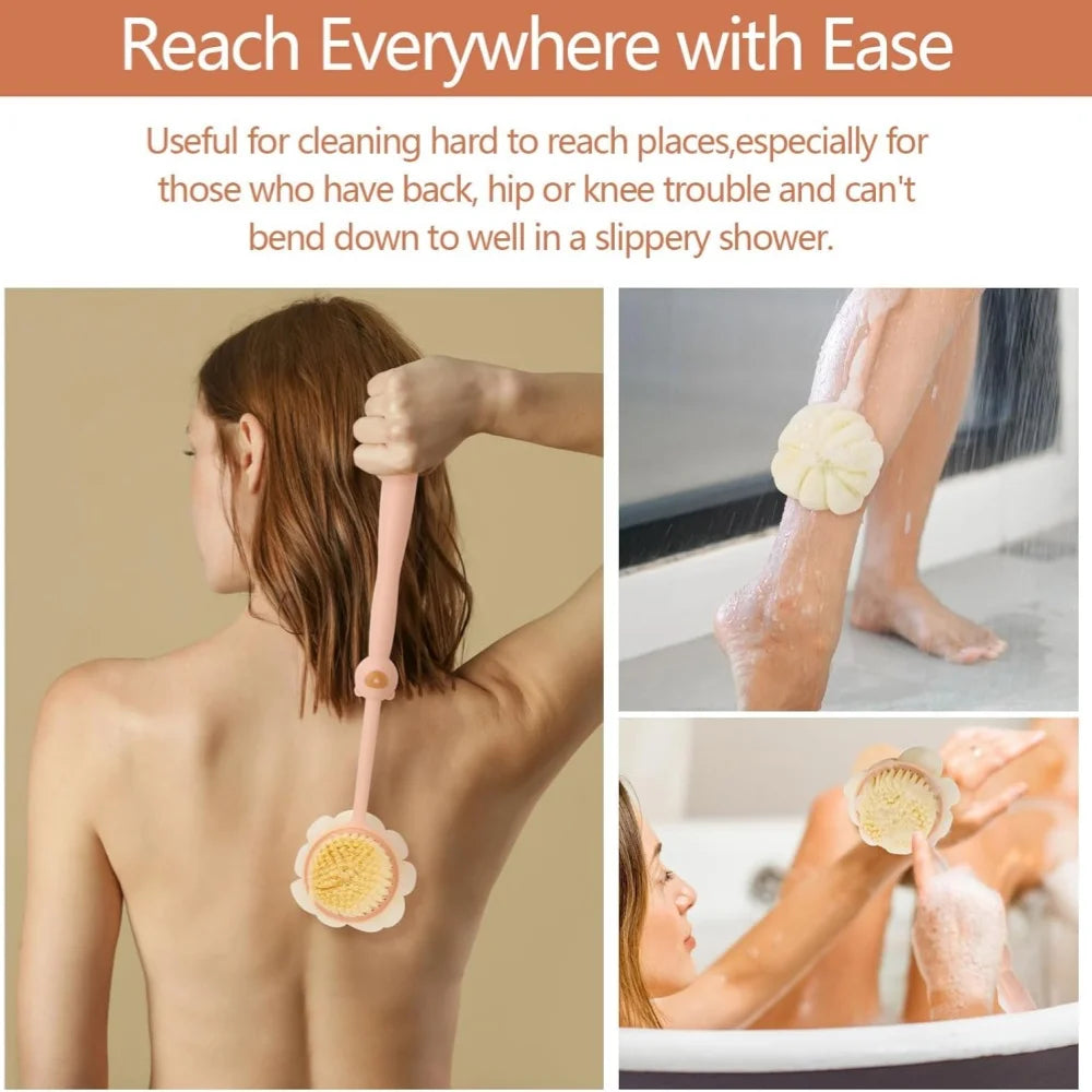 Bath Brush Back Body Bath Shower Sponge Scrubber Brushes With Handle Exfoliating Scrub Skin Massager Exfoliation Bathroom Brush