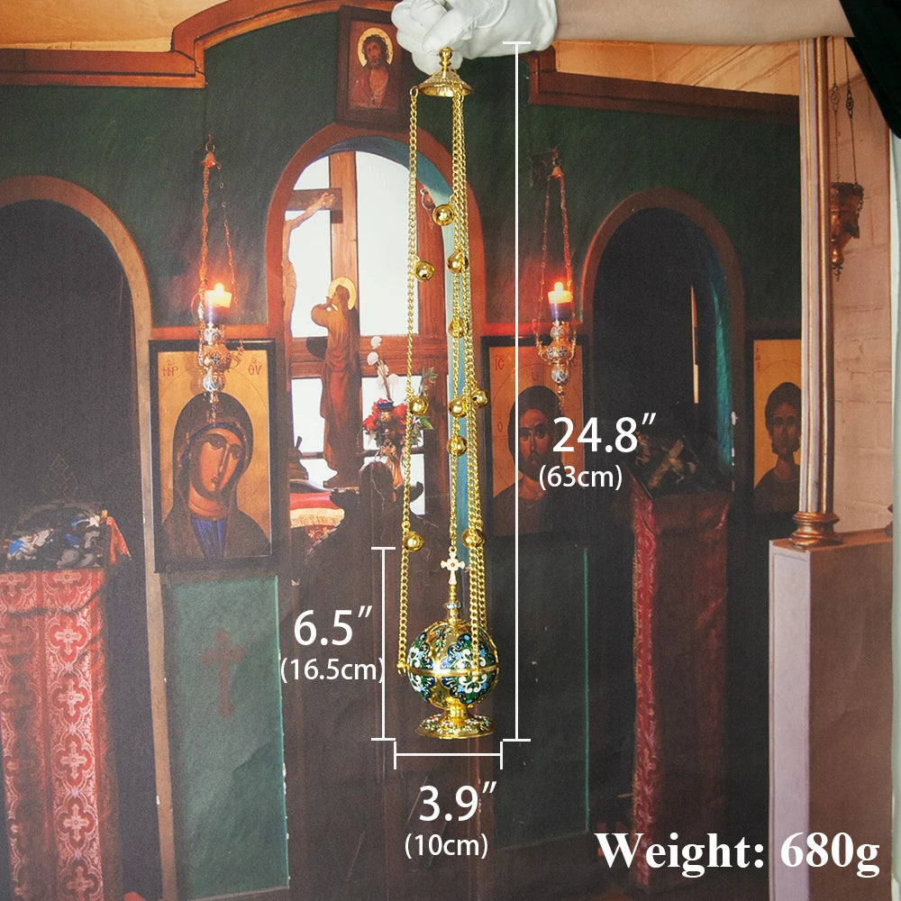 New Orthodox Church Incense Burner with Wall Hook Set Metal Inner Liner Inside Burner Religious Ornament Church Supplies BoxGift