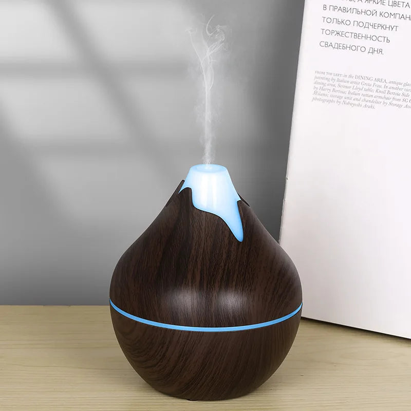 350ML Aromatherapy Essential Oil Diffuser Wood Grain Remote Control Ultrasonic Air Humidifier Cool with 7 Color LED Light