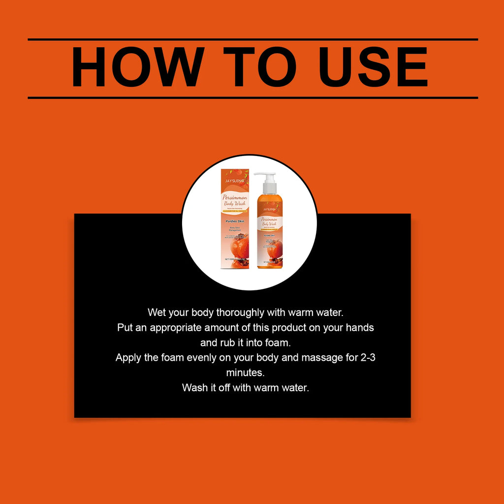 Exfoliating Persimmon Scented Shower Gel Cleanses the Body Removes Odors Dirt and Oil Leaves Skin Feeling Fresh and Smooth