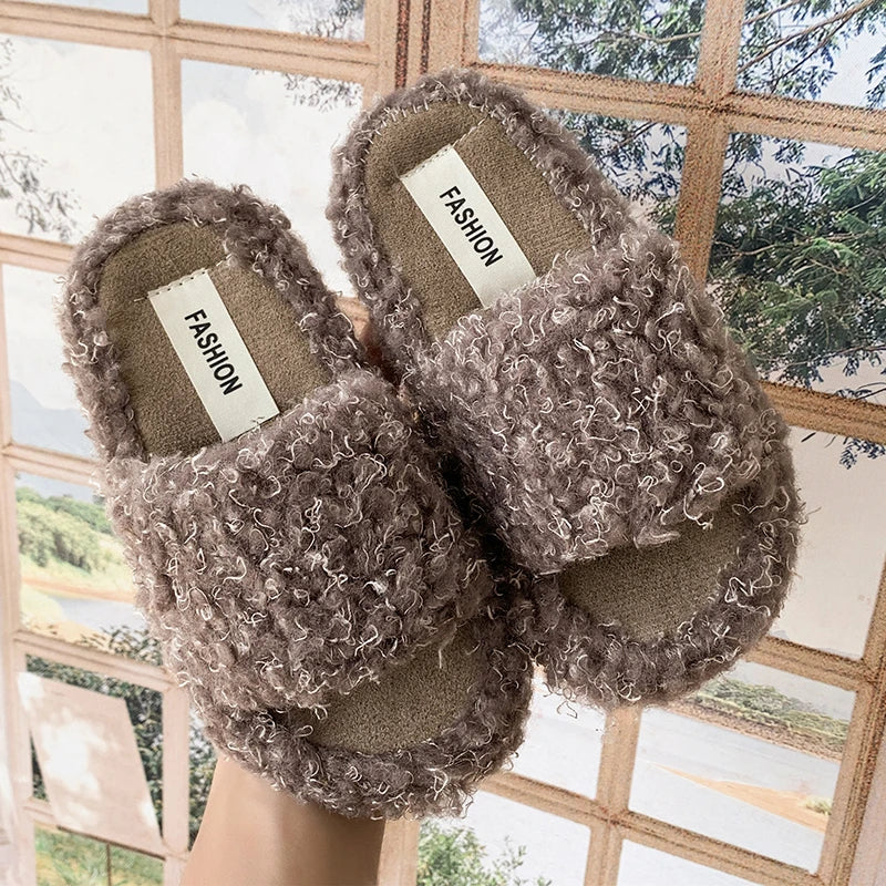 Plush Slide-On Winter Slippers for Girls – Soft House Shoes