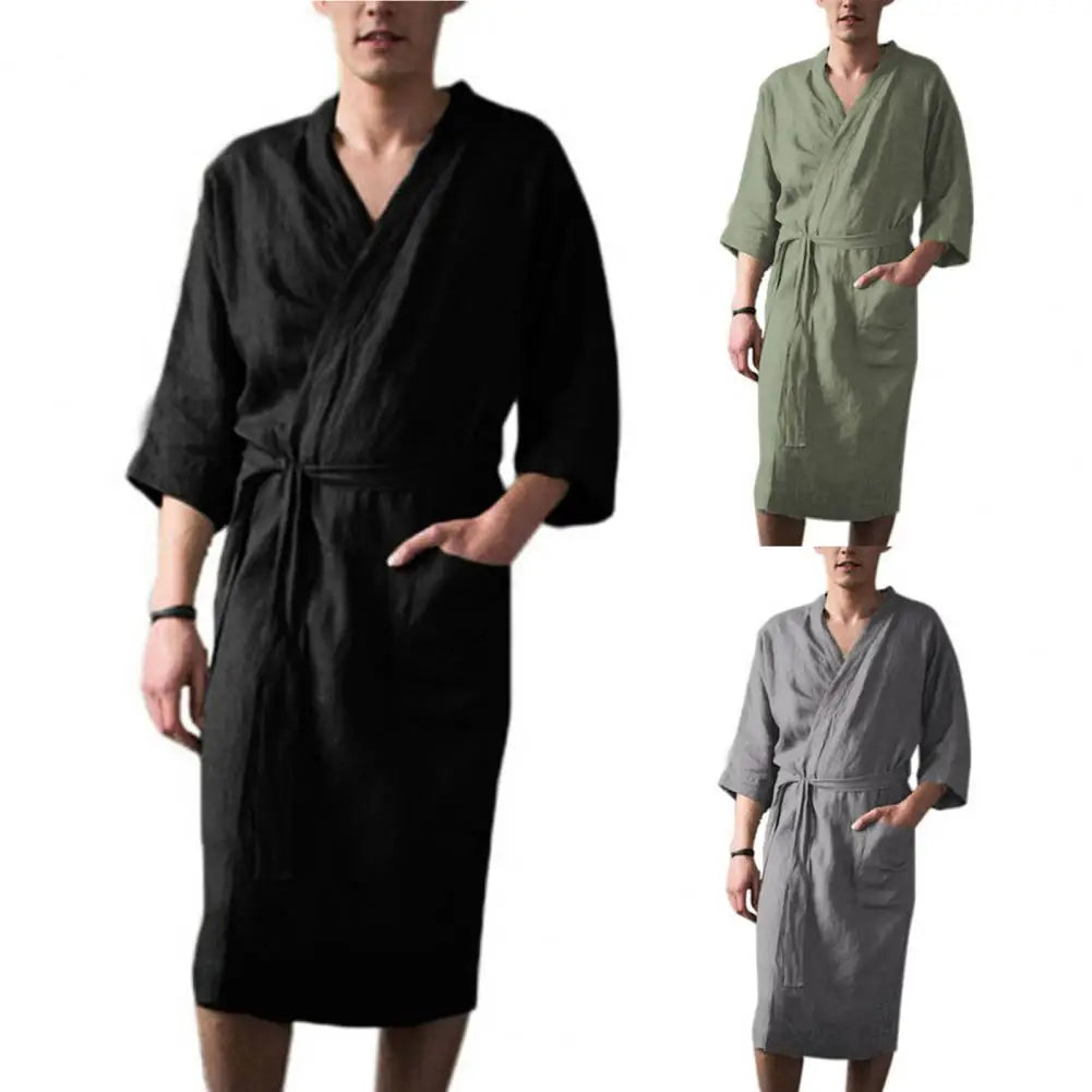 Men'S Nightgown Cotton And Linen Robes New Spring And Summer Autumn Japanese Kimono Nightgown Homewear Bath Steamed Clothes