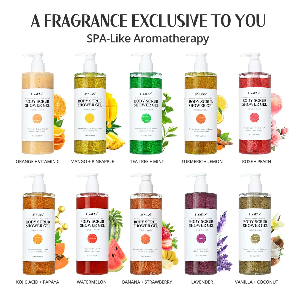 Scrub Shower Gel Turmeric Kojic Acid Even Skin Tone Smooth Exfoliating Moisturizing Soothing Body Wash Body Care Cleansing Bath