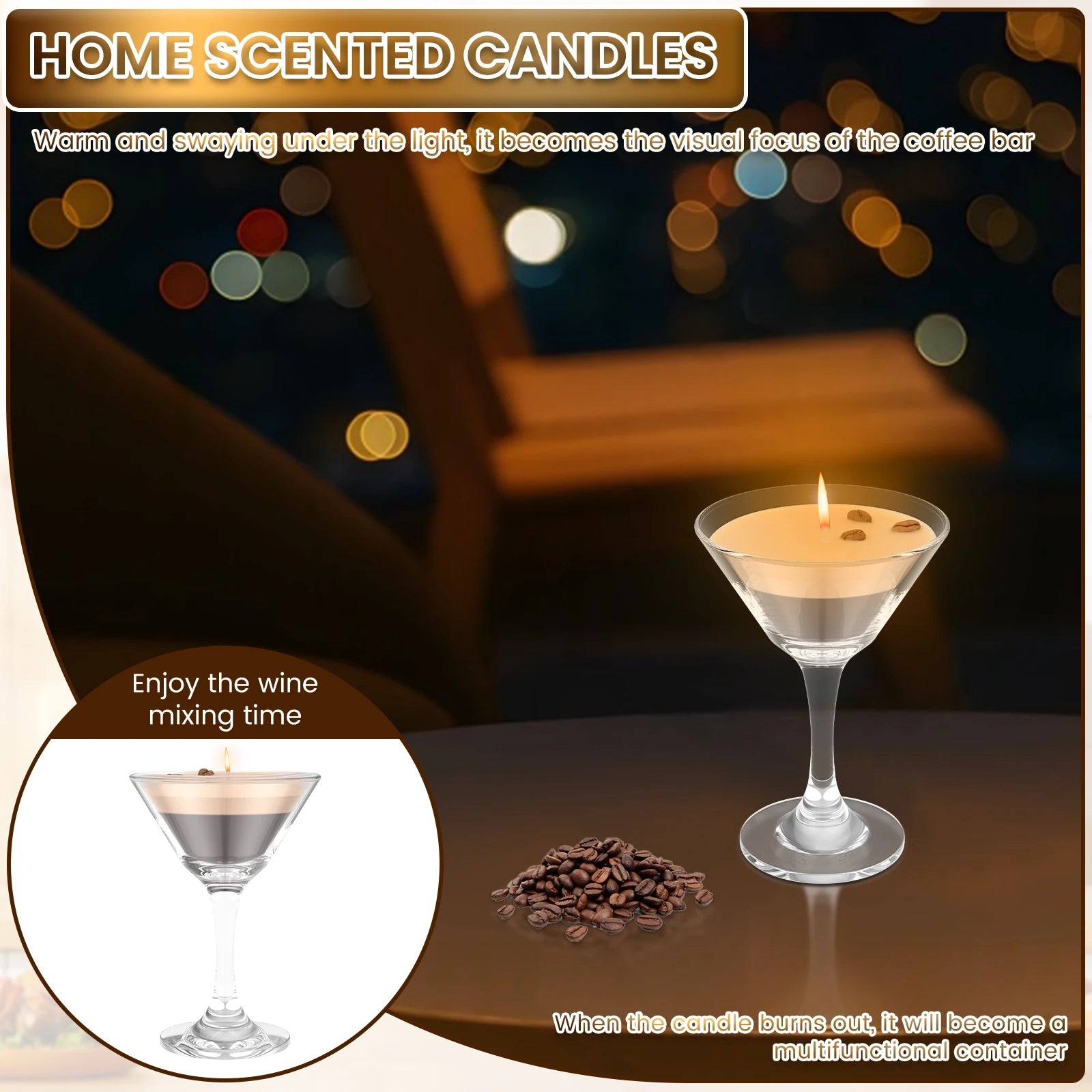 Espresso Martini Candle in Glass Decorative Coffee Martini Candle Elegant Coffee Bar Decor Unique Presents for Women Girls