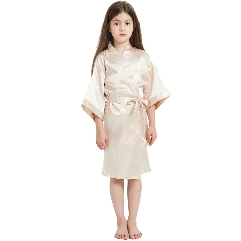 White Satin Silk Spa Bath Robes for Little Girls Kids Baby 2 to 3 4 5 6 7 8 9 10 11 12 13 14 Years Red Blue Children Robe Sleep