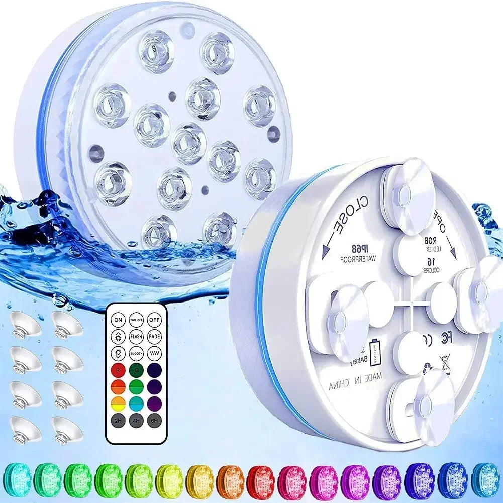 Updated IP68 RGB Submersible 13LED Underwater Light with Remote Control Underwater Pool Light Bright Lamp for Pond/Pool/Aquarium