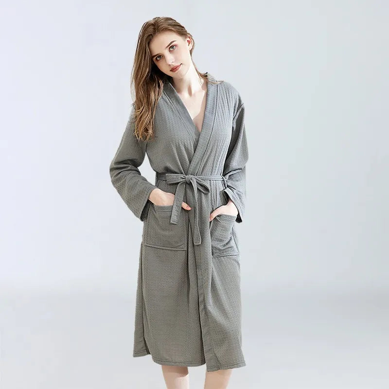 Spring and Summer Waffle Bathrobe Men and Women Sauna Clothing Sweatshirt Robe Men's Water-Absorbent Quick-Drying Homewear