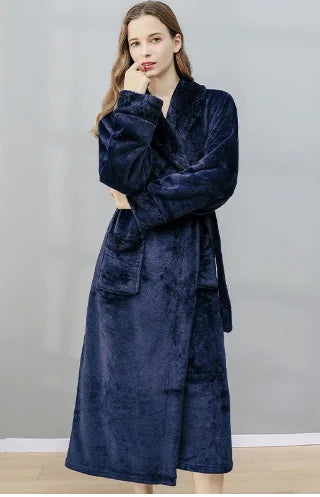 Women Men Flannel Bath Robe Sleepwear 2022 Autumn Winter Extra Long Home Dressing Gown Plush Couple Bathrobe Thick Warm Robes