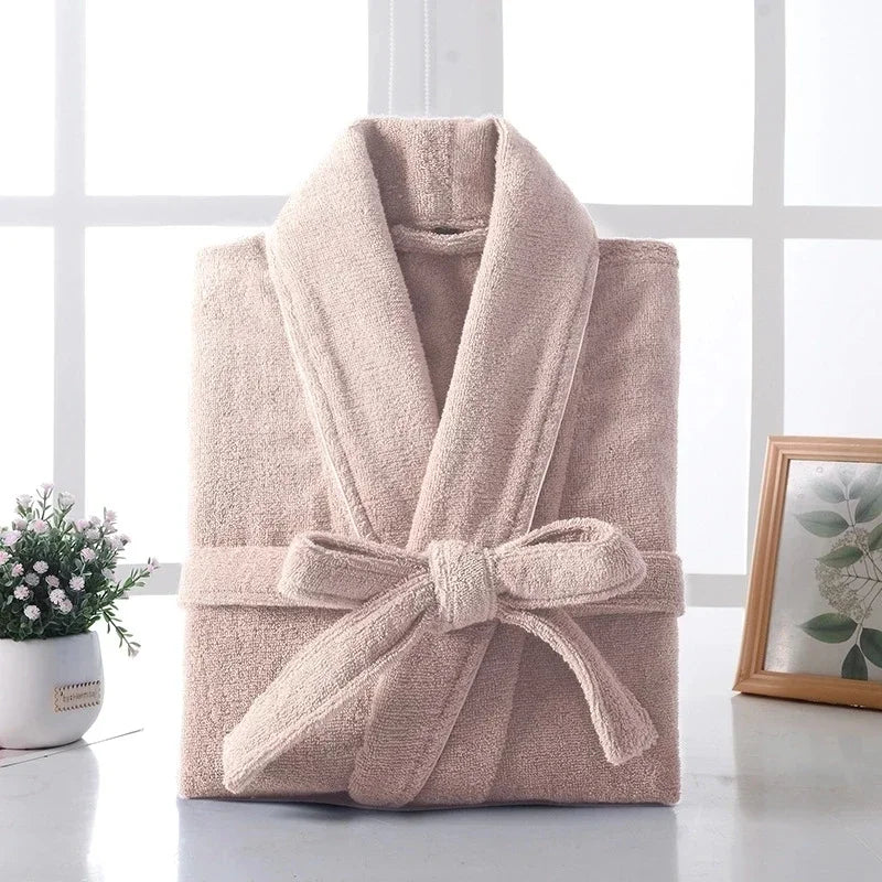 Terry Robe Women 100% Cotton Bathrobe Lovers Brown Robes Men Bathrobe Solid Towel Fleece Long Sleepwear Bridesmaid Robe White