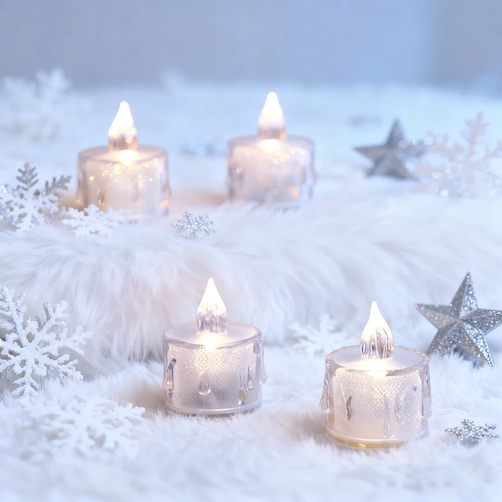 12Pcs LED Flameless Candle Lamp Simulation Acrylic Tea Lights Battery Operated Tears Candle Light for Party Home Decor